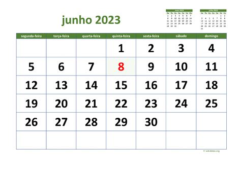 calendário junho 2023