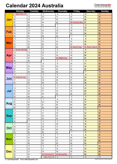 calendar australia annual calendar 2024 excel template workdays only