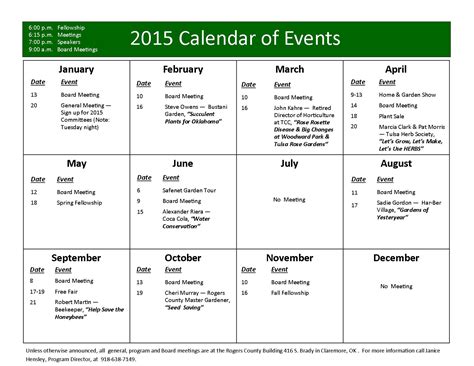 calendar events 2015 Doc