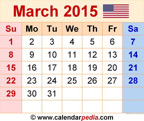 calendar for march 2015 PDF