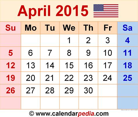 calendar of april 2015 Doc