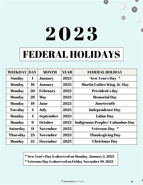 calendar of holidays PDF