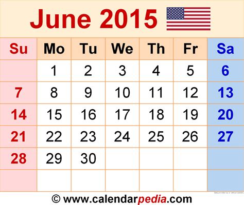 calendar of june 2015 Doc