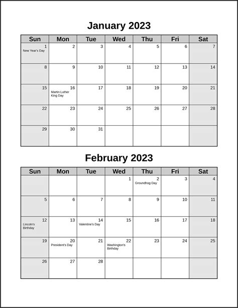 calendar template 2 pages per month Epub