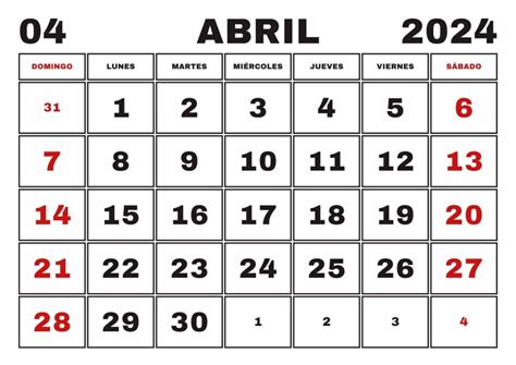 calendario abril 2024