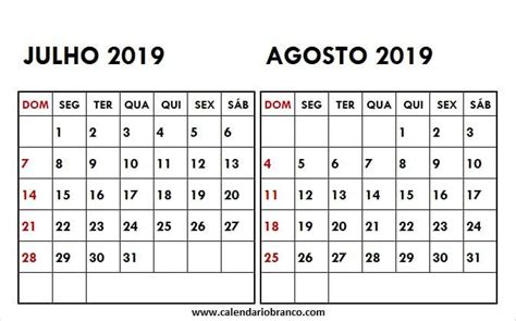 calendario julho e agosto