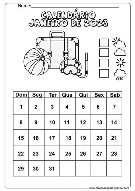 calendario para colorir 2023