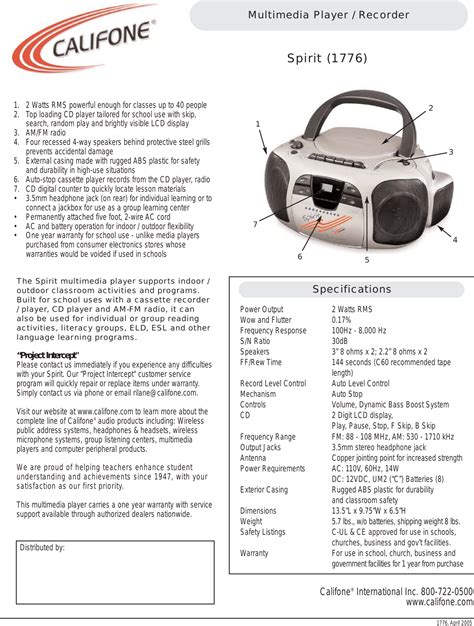 califone 1776 user guide PDF