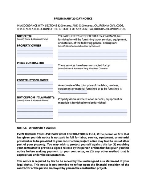 california 20 day preliminary notice form for private PDF