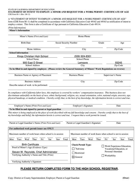 california work permit for minors