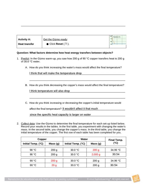 calorimetry gizmo lab answers PDF