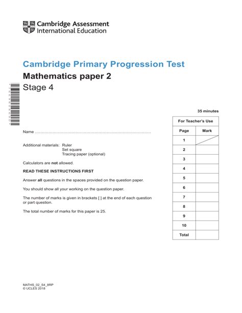 cambridge primary progression test past papers maths PDF