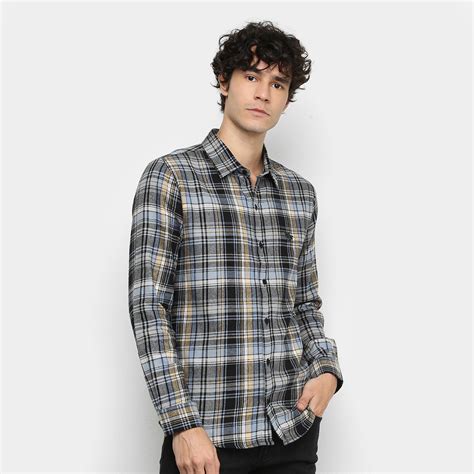 camisa xadrez manga longa masculina