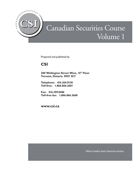 canadian securities course volume 1 PDF