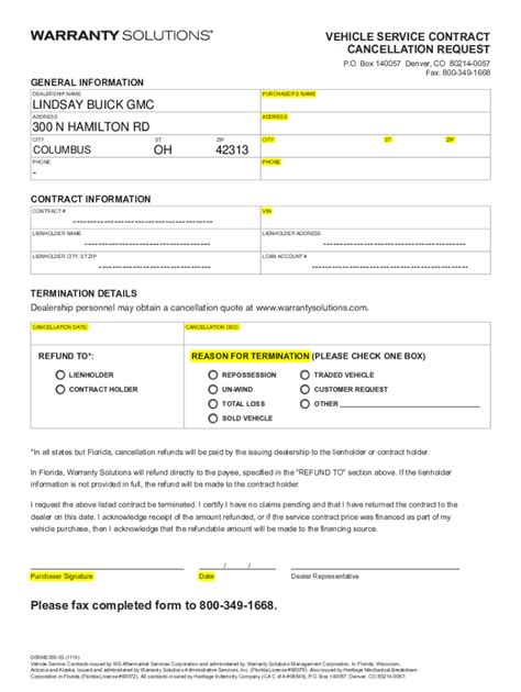 cancellation form for vehicle service contract Reader