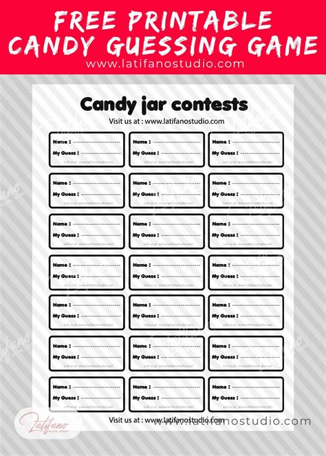 candy jar guessing game template PDF