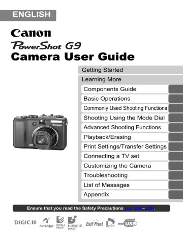 canon g9 users manual PDF