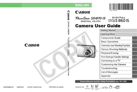 canon powershot sd870 instruction manual PDF