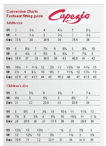 capezio shoe size chart