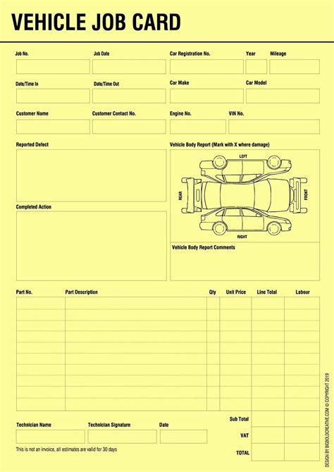 car service job card format Reader