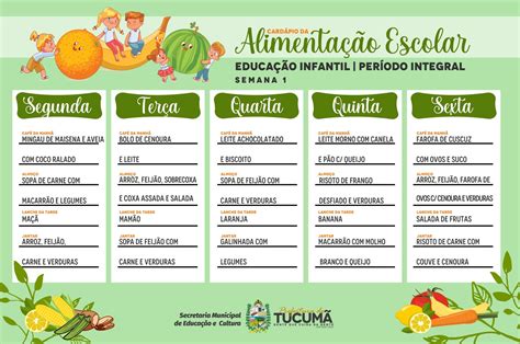 cardápio educação infantil