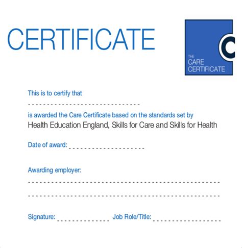 carer certificate template PDF