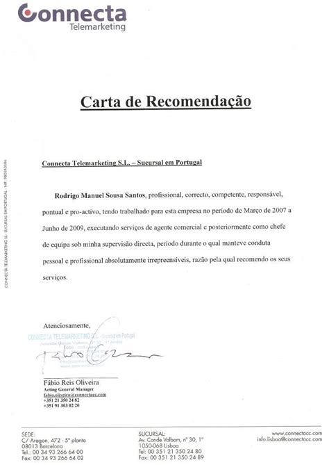 carta de recomendação profissional