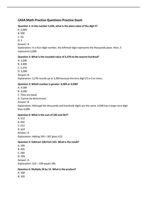 casa practice exam math for education PDF