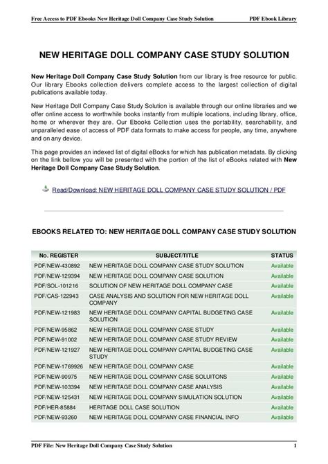 case analysis and solution for new heritage doll company Reader