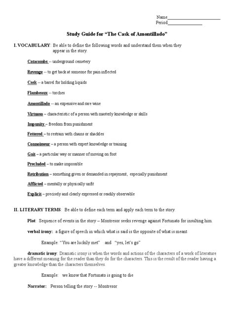 cask of amontillado study guide vocabulary answers PDF