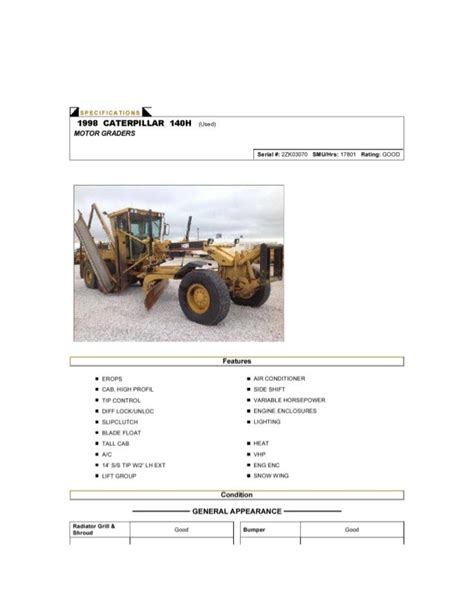 cat motor grader 140h specifications Doc
