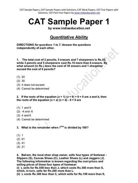cat test year 6 sample paper Doc