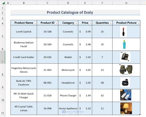 Catalogue In Excel