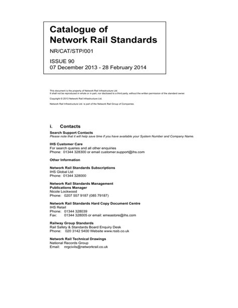 Catalogue Of Network Rail Standards