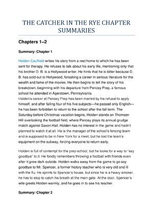 catcher in the rye chapter summaries Kindle Editon