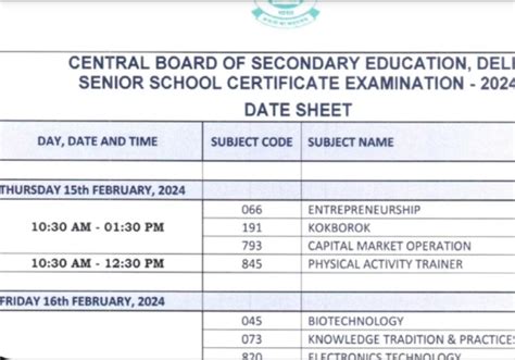 cbse board time table 2014 Doc