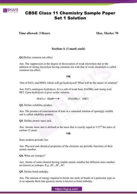 cbse class 11 chemistry sample paper 2014 Doc