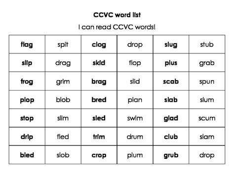 ccvc word list assessment Reader