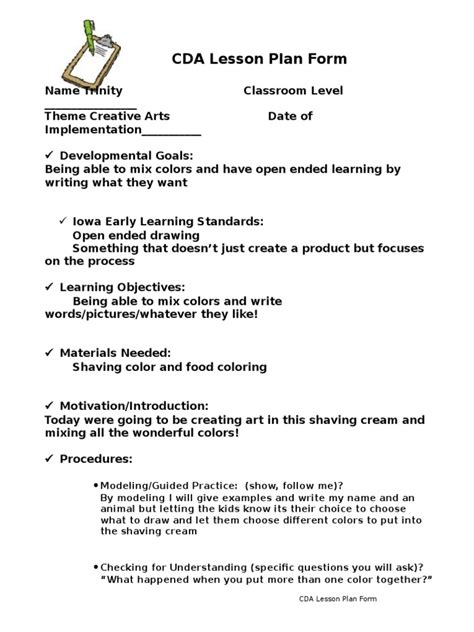 cda lesson plan format Epub