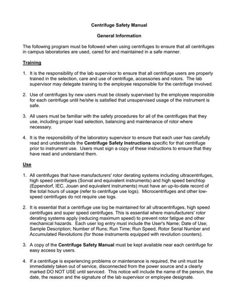 centrifuge safety manual Doc