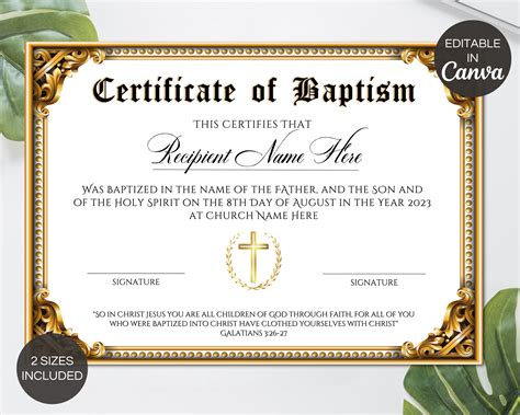 certificate of baptism christian Doc