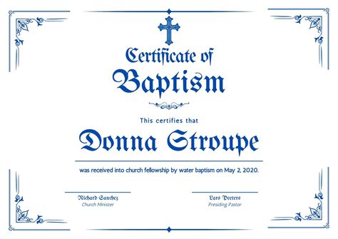 certificate of baptism form Reader