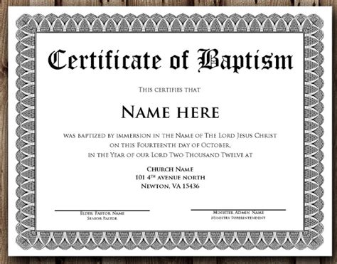 certificate of baptism sample Doc