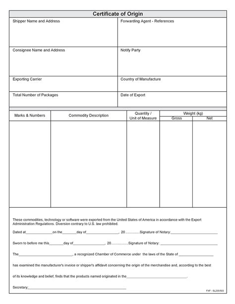 certificate of origin template Doc