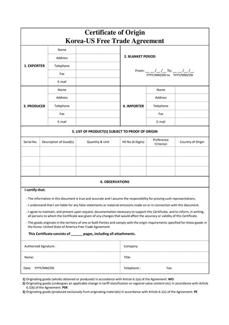 certificate of origin template korea Epub