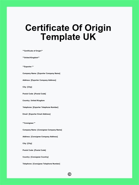 certificate of origin template uk Epub