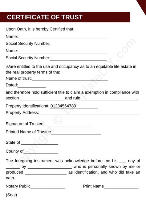 certificate of trust form