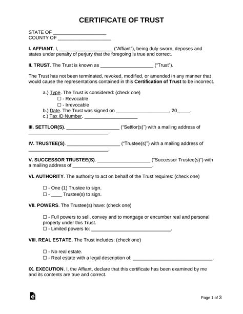 certification of trust form