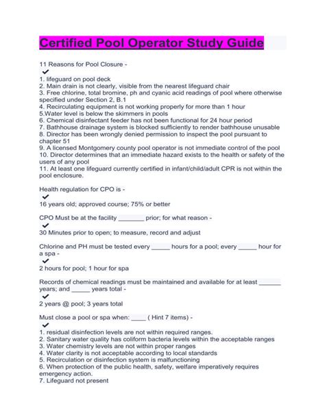 certified pool operator study guide Doc