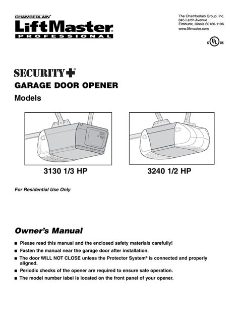 chamberlain garage door opener owners manual Kindle Editon